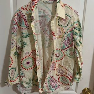 Zara floral linen shirt